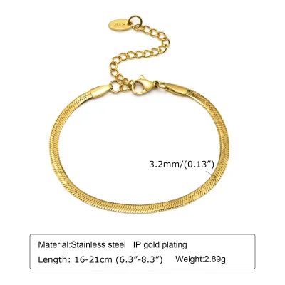 Women's Simple Flat Snake Chain Stainless Steel Bracelet