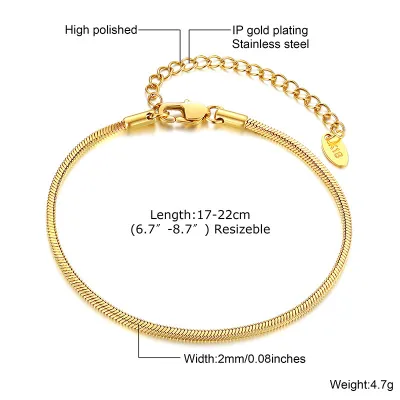 Women's Simple Flat Snake Chain Stainless Steel Bracelet