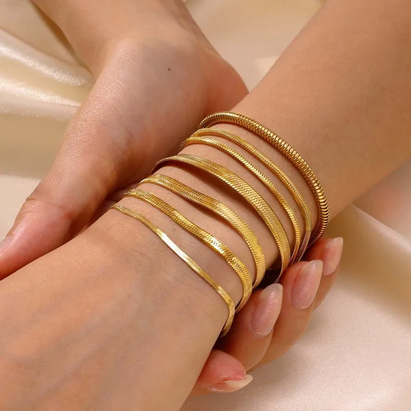 Women's Simple Flat Snake Chain Stainless Steel Bracelet