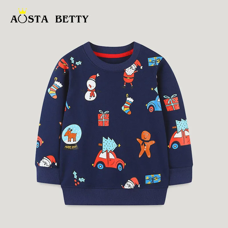 Christmas Boys Casual Long Sleeve Cartoon Animal Crewneck Pullover Sweatshirt