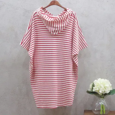 Women Casual Stripe Printed Loose Hooded Dress