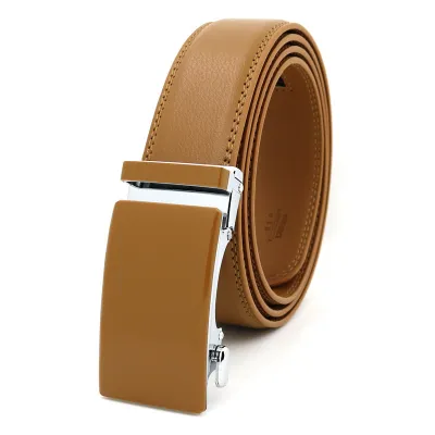 Men Simple Solid Color Genuine Leather Automatic Belt