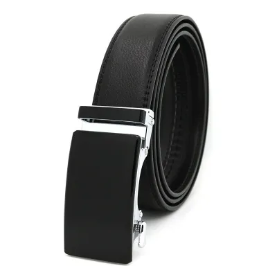 Men Simple Solid Color Genuine Leather Automatic Belt