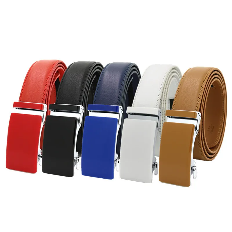 Men Simple Solid Color Genuine Leather Automatic Belt