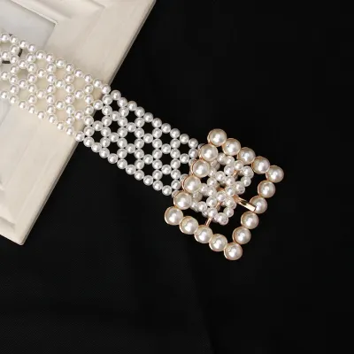 Women Fashion Casual Elegant Pearl Woven Belt