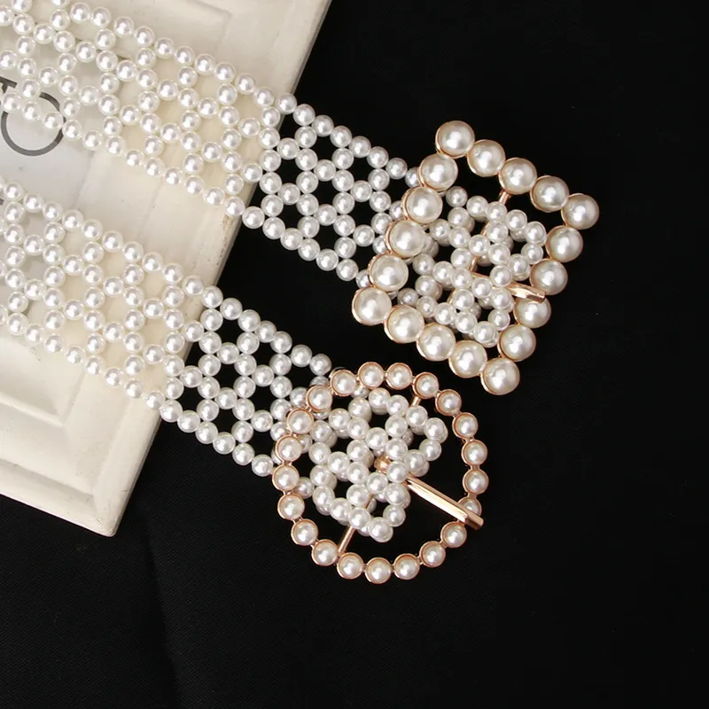 Women Fashion Casual Elegant Pearl Woven Belt