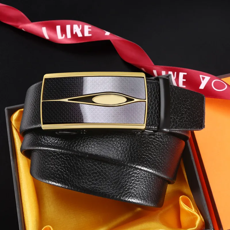 Men Fashion Casual Business Litchi Grain Automatic Buckle PU Belt