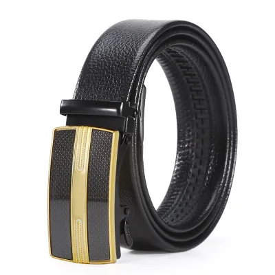 Men Fashion Casual Business Litchi Grain Automatic Buckle PU Belt