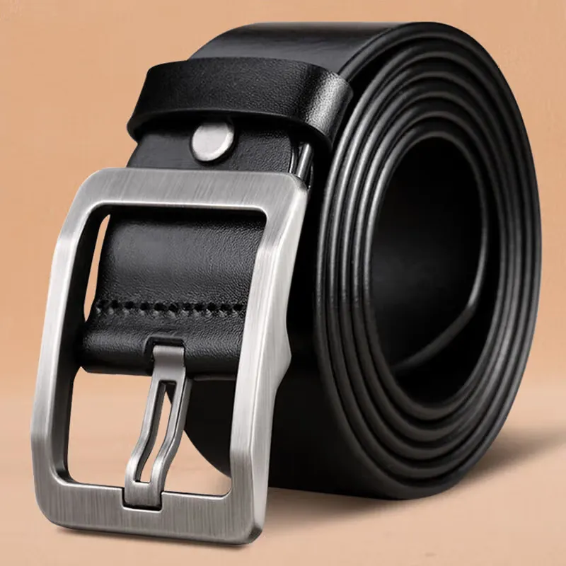 Style Shoes Black Genuine Leather Men Pin Buckle Belts