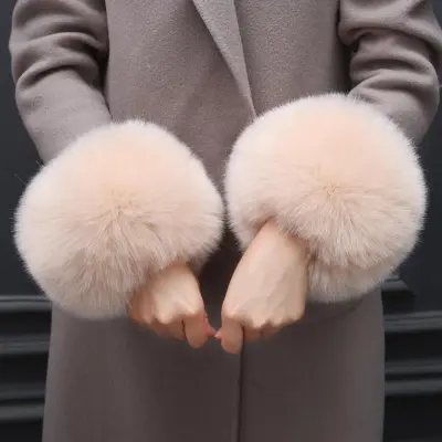 Women's Simple Warm Windproof Plush Cuff Decoration Wristlet Gloves