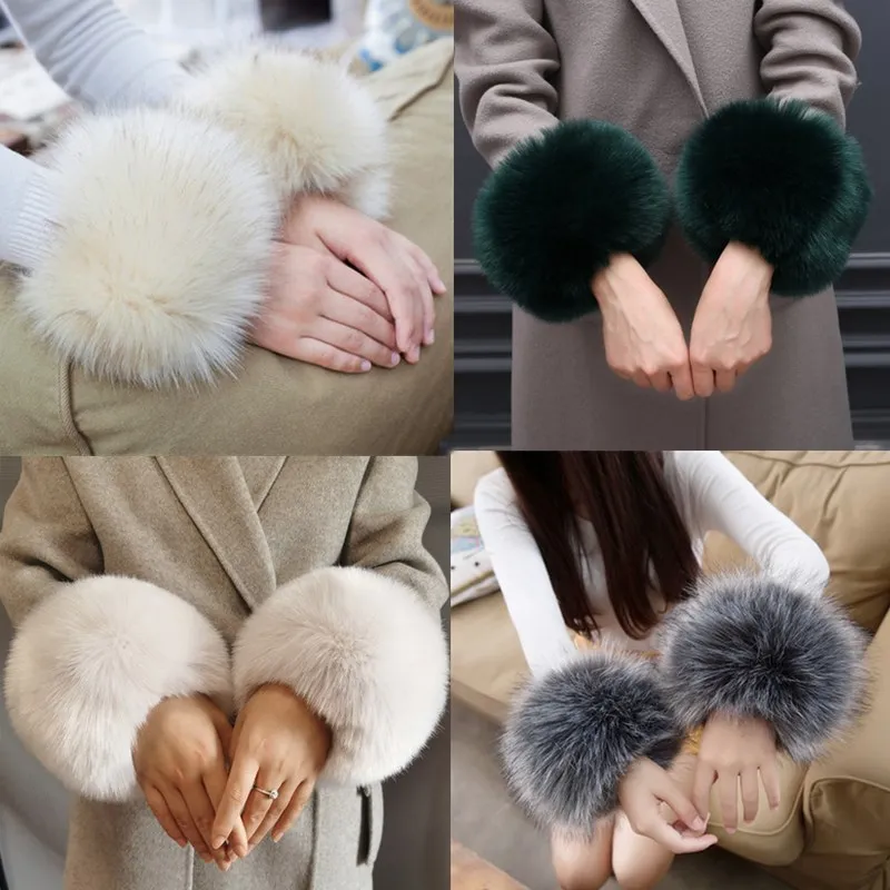 Women's Simple Warm Windproof Plush Cuff Decoration Wristlet Gloves