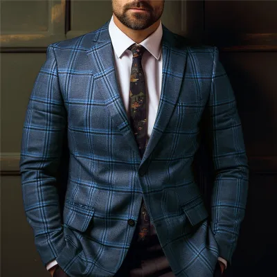 Men Spring Autumn Fashion Casual Commuter Printed Slim Fit Lapel Blazer