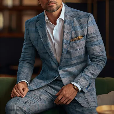 Men Spring Autumn Fashion Casual Commuter Printed Slim Fit Lapel Blazer