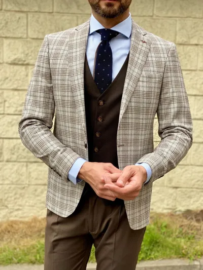 Men Spring Autumn Fashion Casual Commuter Printed Slim Fit Lapel Blazer