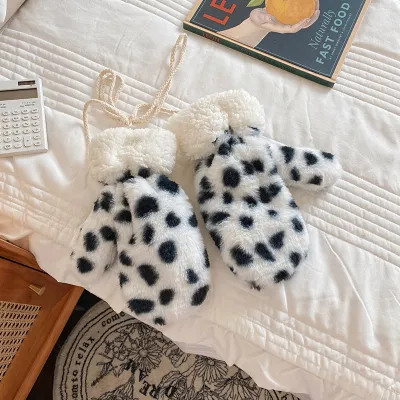 Winter Women Leopard Fleece-Lined Warm Mittens