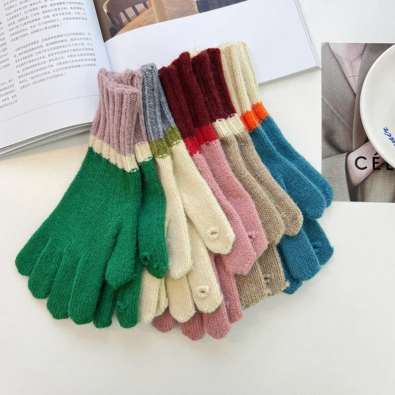 Wholesale Guantes de lana tejidos cálidos a juego de colores a la