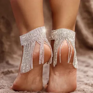Women Fashion Exaggerated Rhinestone Tassel Anklet