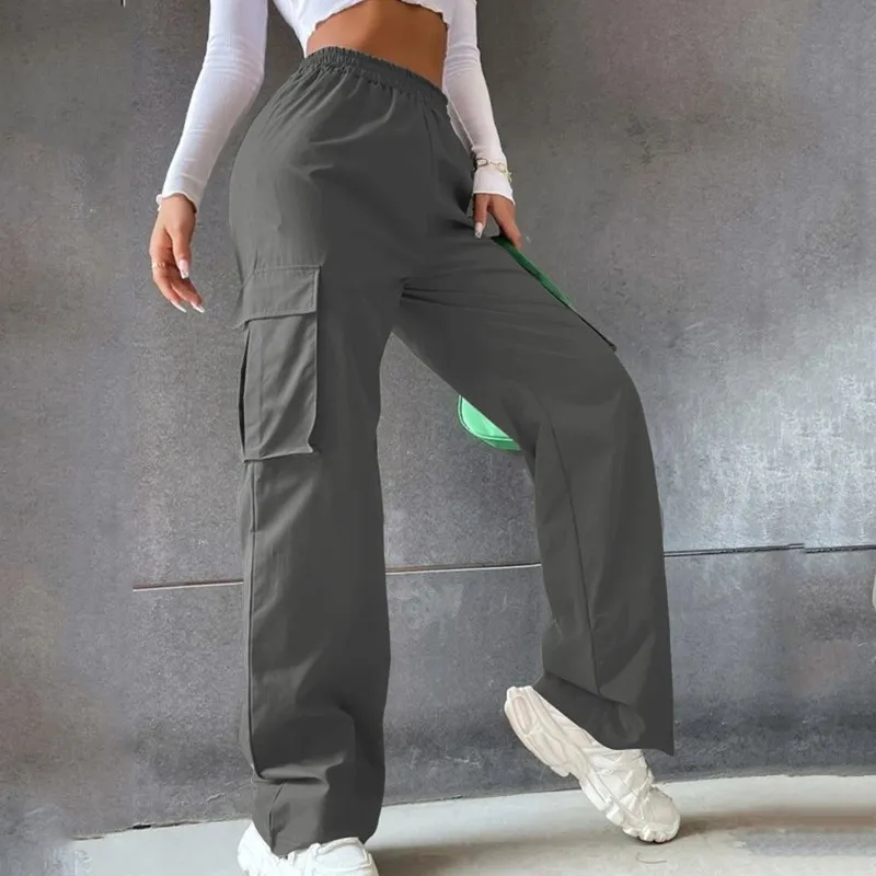 Wholesale Pantalones cargo de cintura alta de color sólido casual sueltos  para mujer