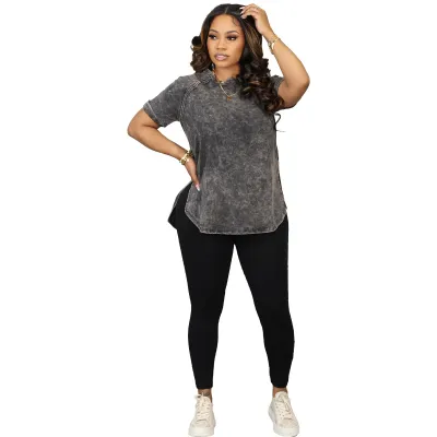 Women's Street Hipster Milk Fiber T-Shirt and Pants Set - Simple Solid Color Round Neck Short-Sleeve Two-Piece Outfit
