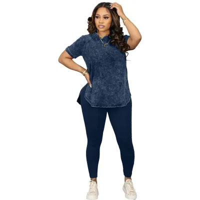 Women's Street Hipster Milk Fiber T-Shirt and Pants Set - Simple Solid Color Round Neck Short-Sleeve Two-Piece Outfit