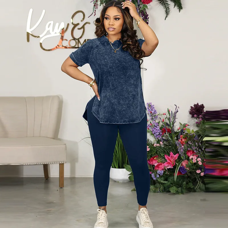 Women's Street Hipster Milk Fiber T-Shirt and Pants Set - Simple Solid Color Round Neck Short-Sleeve Two-Piece Outfit