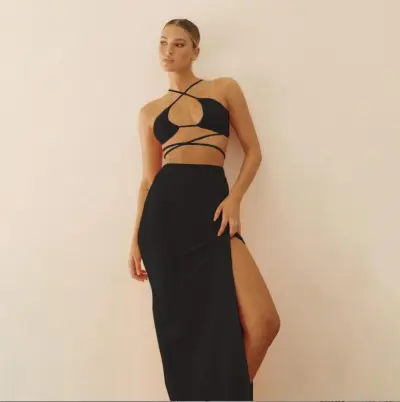Women Sexy Hollow Halter Neck Tanks Split Skirt Two-Piece Set