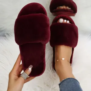 Autumn And Winter Women Casual Plush Flat Slippers