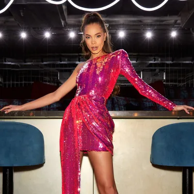 Women One-Shoulder Sequins Slim Mini Party Dress
