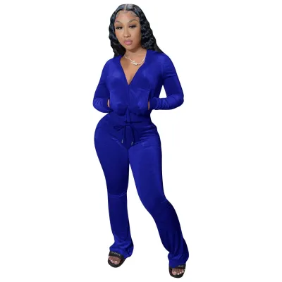 Women's Velvet Hooded Top and Pants Set - Solid Color Urban Wind Style