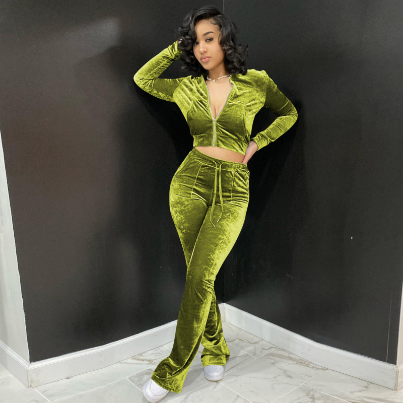 Wholesale Women Fashion Solid Color Velvet Hooded Top Pants