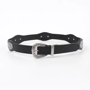 Women Fashion Casual Punk Versatile Solid Color Square Pin Buckle PU Belt