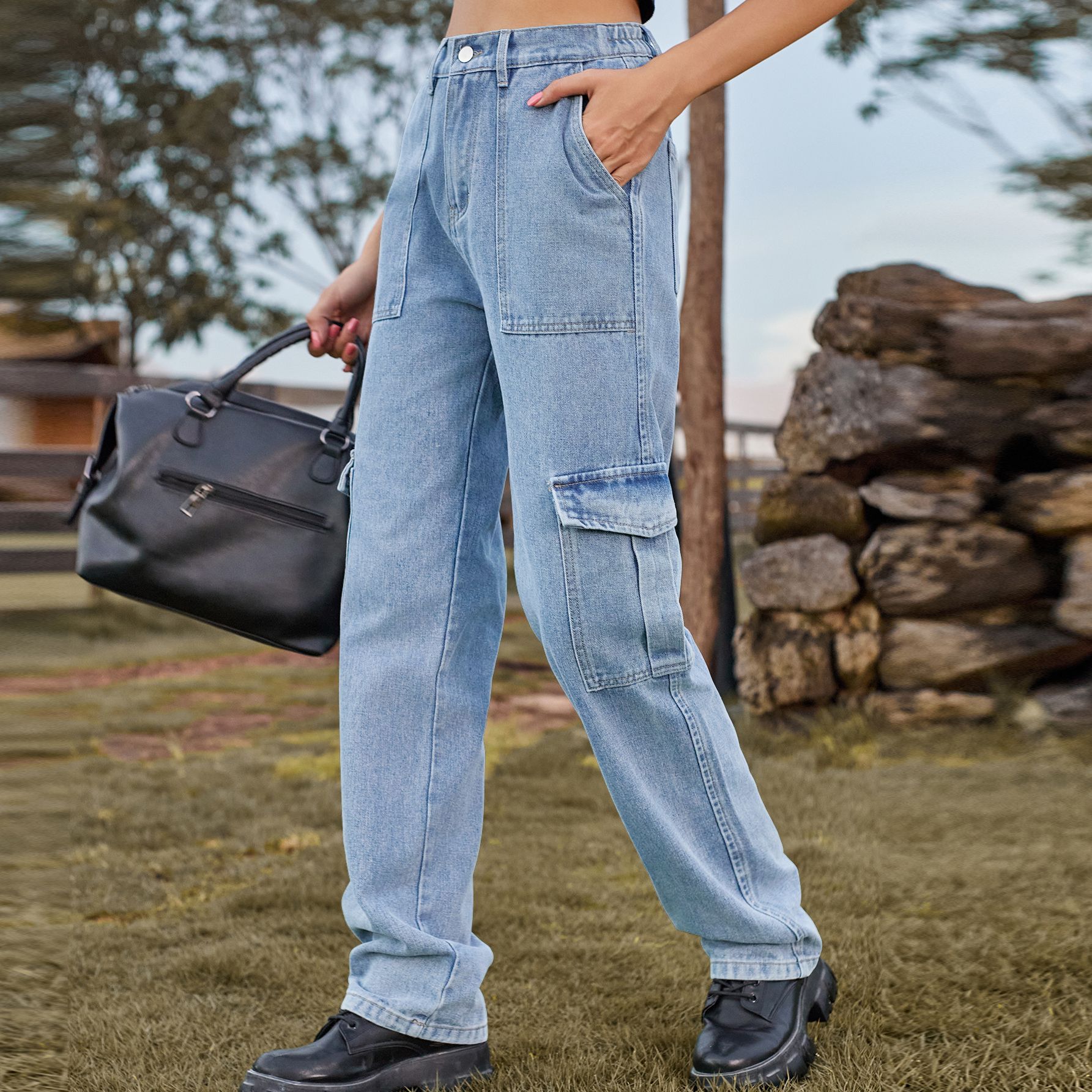 Denim cargo pants on sale womens