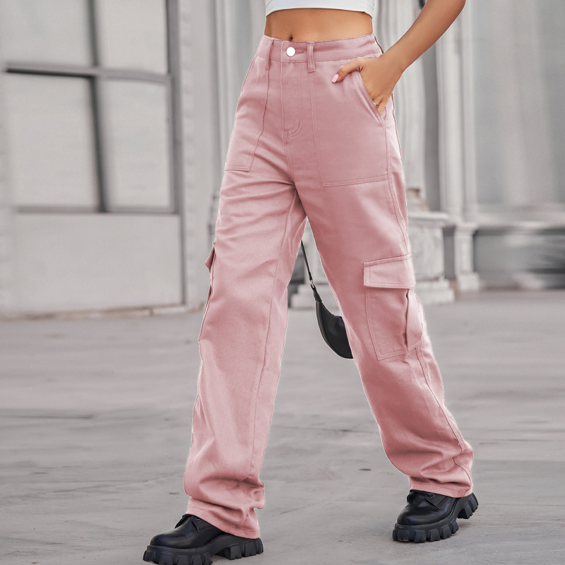 Wholesale Women Fashion Casual High Waist Denim Cargo Pants Wholesale Women Fashion Casual High Waist Denim Cargo Pants