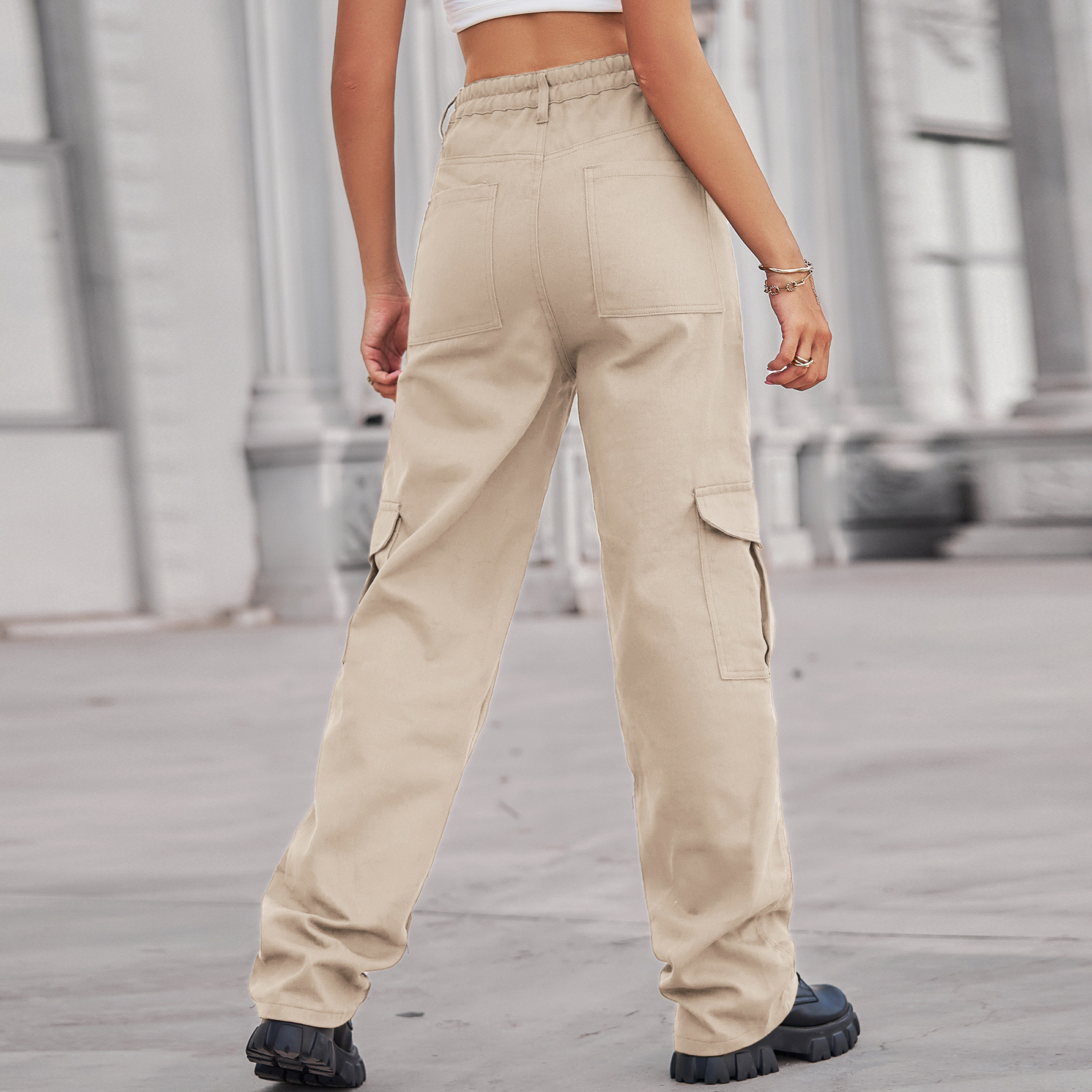 Wholesale Women Fashion Casual High Waist Denim Cargo Pants