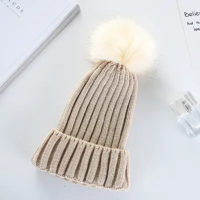 Autumn And Winter Women Fashion Solid Color Warm Wool Ball Curling Knitted Hat