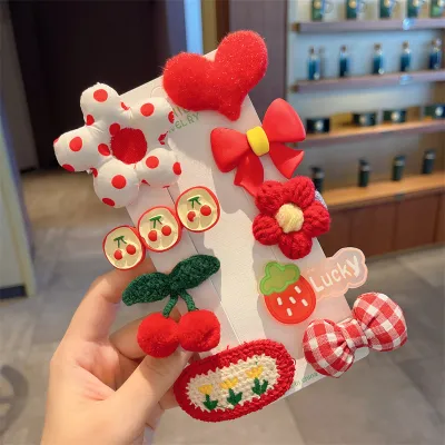 Kids Girls Cute Sweet Floral Bow Cartoon Bunny Plush Hairpin Sets Children Hairpin Suit