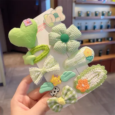 Kids Girls Cute Sweet Floral Bow Cartoon Bunny Plush Hairpin Sets Children Hairpin Suit