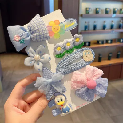 Kids Girls Cute Sweet Floral Bow Cartoon Bunny Plush Hairpin Sets Children Hairpin Suit
