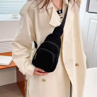 Women Casual Solid Color Nylon Zipper Chest Bag