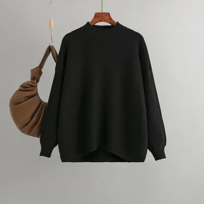 Autumn Winter Women Casual Loose Long Sleeve Solid Color Knitted Pullover Sweater