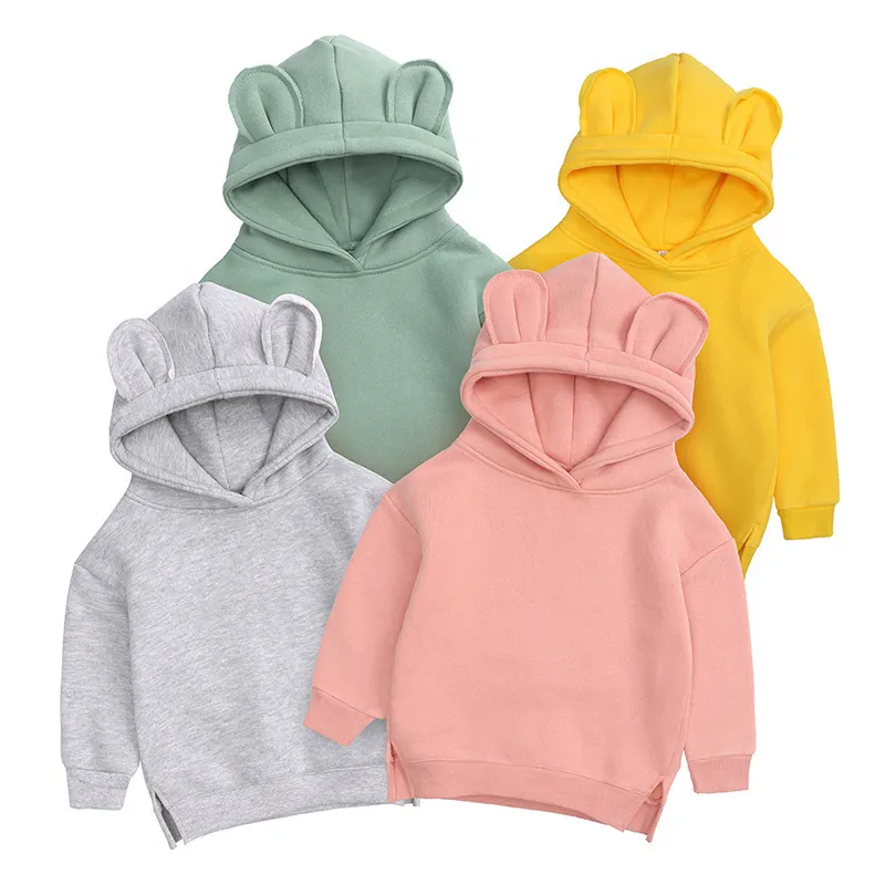 Kids Baby Boys Girls Casual Cotton Solid Color Long Sleeve Pullover Hoodies