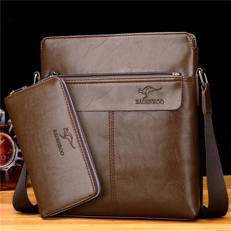 Men Business PU Leather Crossbody Bag with 8 Inch Laptop Compartment