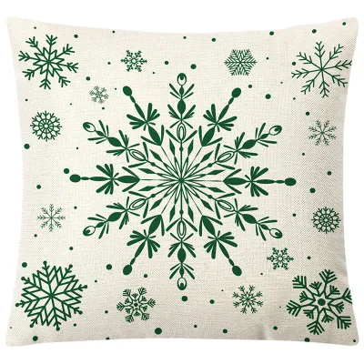 Cartoon Christmas Snowflake Letter Printed Linen Sofa Cushion Cover