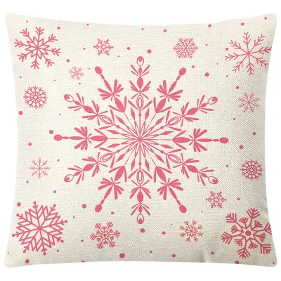 Cartoon Christmas Snowflake Letter Printed Linen Sofa Cushion Cover