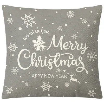 Cartoon Christmas Snowflake Letter Printed Linen Sofa Cushion Cover