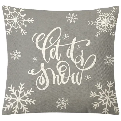Cartoon Christmas Snowflake Letter Printed Linen Sofa Cushion Cover