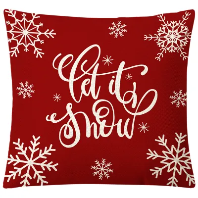 Cartoon Christmas Snowflake Letter Printed Linen Sofa Cushion Cover