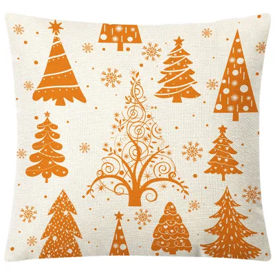 Cartoon Christmas Snowflake Letter Printed Linen Sofa Cushion Cover