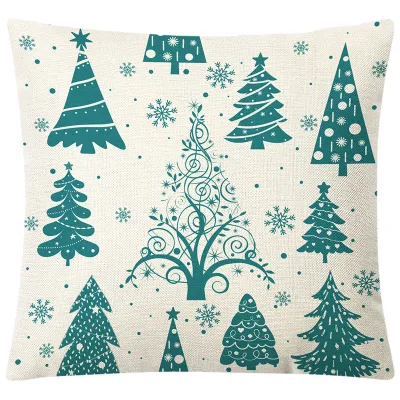 Cartoon Christmas Snowflake Letter Printed Linen Sofa Cushion Cover