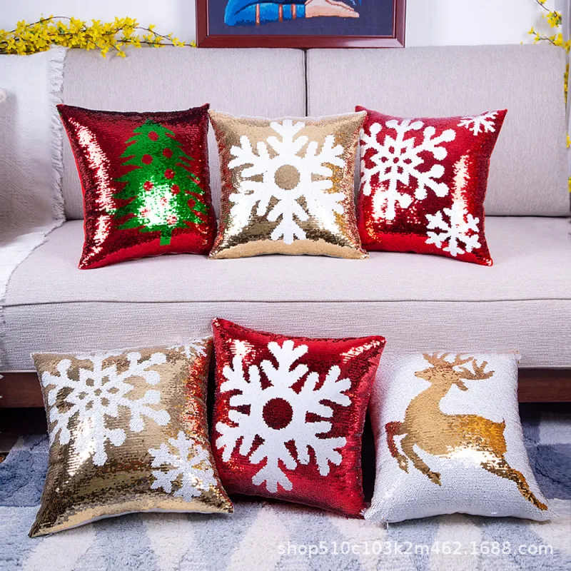 Elegant Christmas Sequin Elk Cushion Cover Light Luxury Party Decor